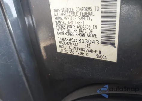 2012 Nissan Maxima 3.5 Sv из США, поврежденный, VIN 1N4AA5AP1CC813043